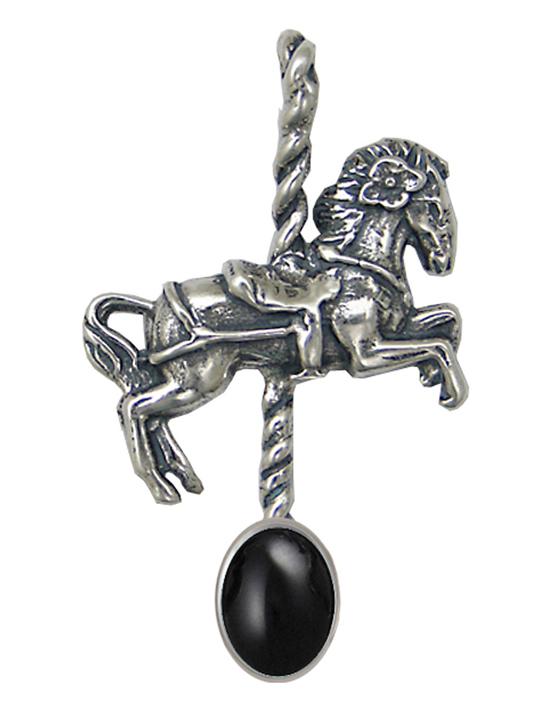 Sterling Silver Carousel Horse Pendant With Black Onyx